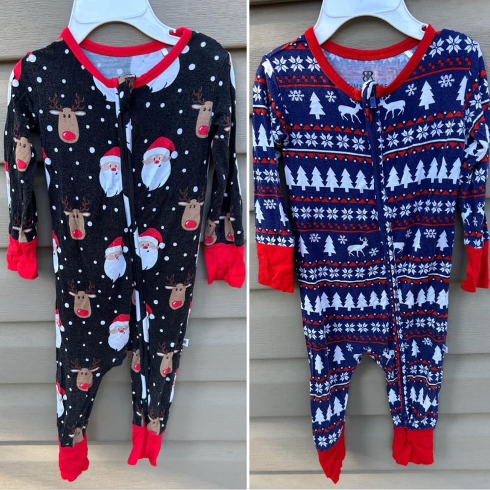 Bums & Roses Christmas Bamboo Rompers 9-12m